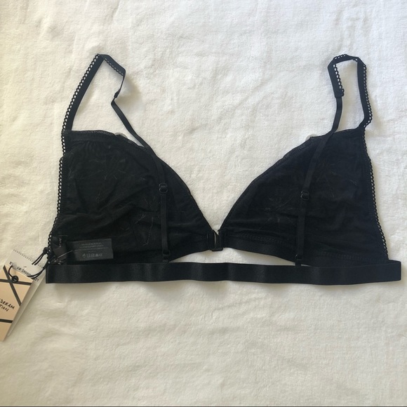 NWT Daydream Nation Black Mesh Front Closure Triangle Daisy Bra LARGE - Picture 7 of 10